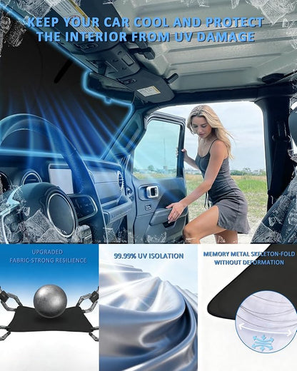 Sun Shade Sunshade for Volvo XC90 2016-2024 2025 2026 Windshield Cover, 4-Layers Sun Shield 250T Silver Sun Visor Foldable Front Window Shade Blocks UV Rays Car Accessories