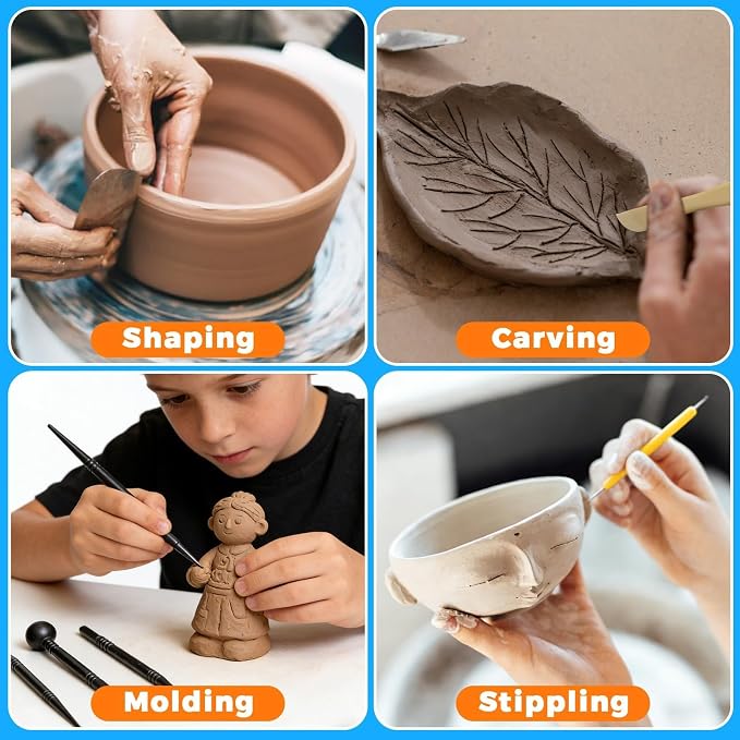 3.4FL OZ Air Dry Clay Glaze & 25pcs Tool Kit, Gloss Clay Varnish Protective Sealant to Prevent Cracking, Scratching & Wear - Pottery Tools for Stippling, Carving, Molding & Shaping Clay Crafts (Gloss)