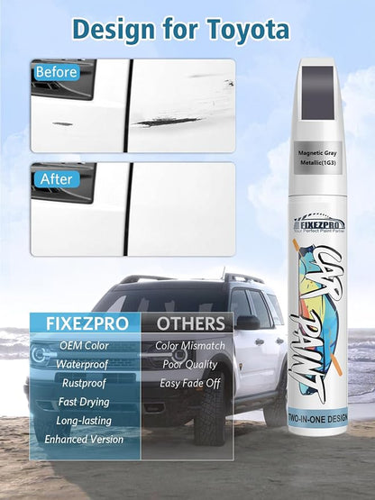 1G3 Magnetic Gray Metallic Car Touch Up Paint for Toyota, Color Match Auto Paint Repair Pen,Professional Car Scratch Repair Remover Pen Quick Drying, Easy to Use