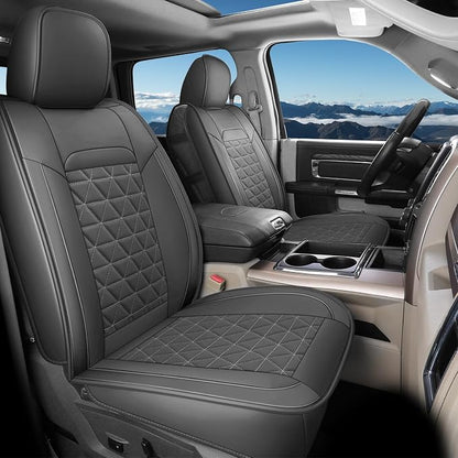 Coverado Leather Car Seat Covers, Waterproof Dooge Ram 1500 Seat Covers Compatible with 2002-2026 Dodge Ram 1500 2500 3500 with Flat Bench (Full Set, Dark Gray)