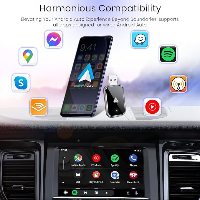 Wireless Android Auto Adapter for Android, Convert Wired to Wireless, Mini Size with Extension USB-C/Type-C, Stable Control & No Delay, Supports Car Original Control