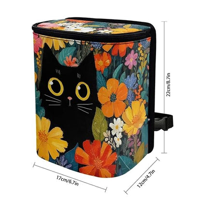 Talayituse Black Cat Daisy Flower Print Car Trash Can Portable Auto Garbage Bin Multifunctional Vehicle Interior Accessories with Adjustable Straps Universal Fit Truck SUV Sedan