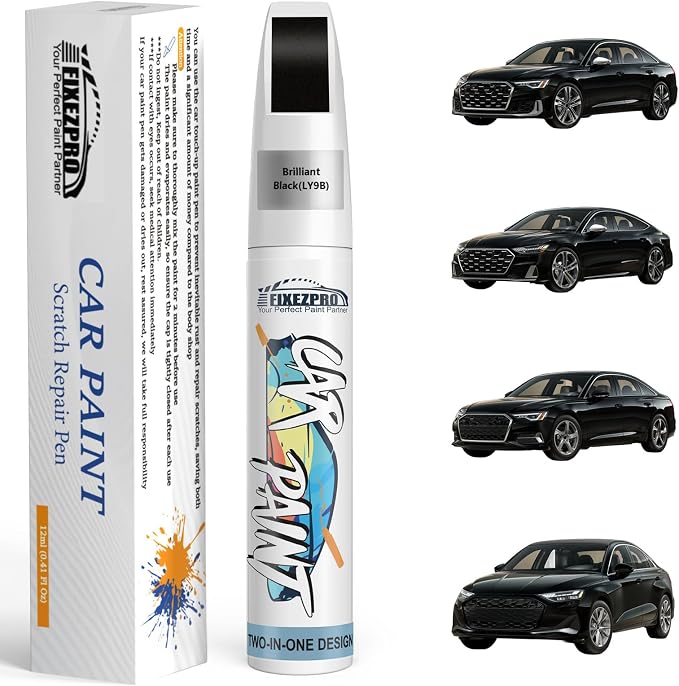 LY9B Brilliant Black Touch Up Paint for Audi, Exact Color Match Car Paint Scratch Repair Remover Pen Kit Quick & Easy Fix Vehicle Chips and Automotive Nicks Scuff