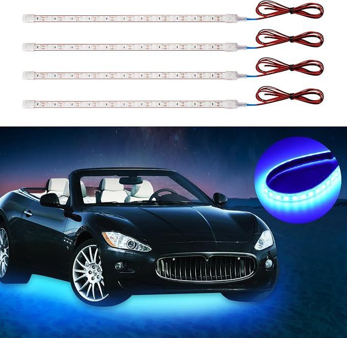 DUOFU365 Blue Led Strip Light,IP68 Waterproof Car Exterior Light Strip,Golf cart led Lights Cuttable for Automotive Motorcycle Golf Cart Marine Boat Cargo Home Decoration Led Strip,12inch (Pack of 4)