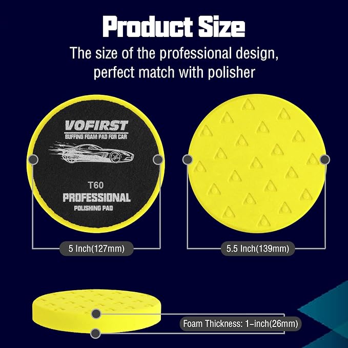 5.5IN Buffing Pads, Polishing Pad 3 Pcs 5.5 INCH Yellow Medium Cut Pad, High-Density Foam Buffing Pads for Car Boat Buffer Compounding, Polishing and Waxing