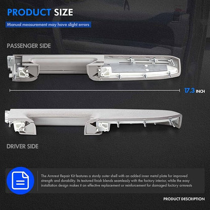Left Driver & Right Passenger Side Armrest Repair Kit Fit for Chevy Silverado 1500 2500HD 3500HD 2010-2014 For GMC Sierra 1500 2500 HD 3500 HD 2010-2014 Door Panel with Release Handle Below Armrest