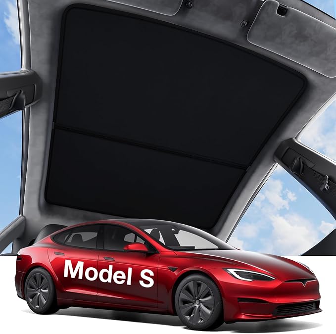 Wigoo Tesla Model S Sunshade Roof [Never Sag, Nano Ice-Crystal Coatings] 3-Gen Heat Insulation Glass Roof Sun Shade, Accessories for Tesla Model S 2020~2026, Tesla Interior Black