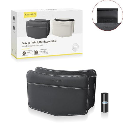 Car Trash Can Small Leather Vehicle Trash Bin Car Dustbin Garbage Organizer Holder with Trash Bag Foldable Mini Cars Storage Bag Container for Auto SUV Van Trucks (Black,Glovebox Hanging)