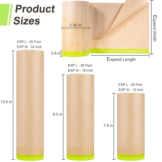 MyLifeUNIT Masking Paper, Automotive Masking Paper Roll with Tape for Painting Protection Covering (1 Rolls, 24 inch x 50 feet)