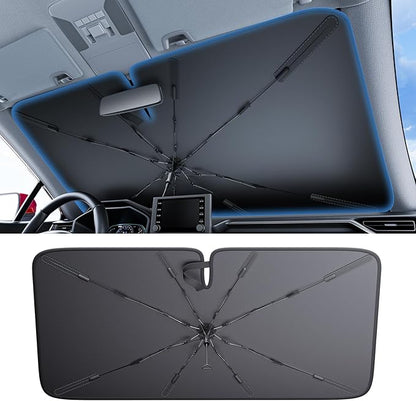 Wigoo Windshield Sun Shade Umbrella, 100% Sun Block, 5th-Gen Ice-Shield Cooling Tech, Reflective Heat Insulation, Portable & Foldable Front Window Sunshade Universal Fit Sedans/SUVs - S: 53"x29"