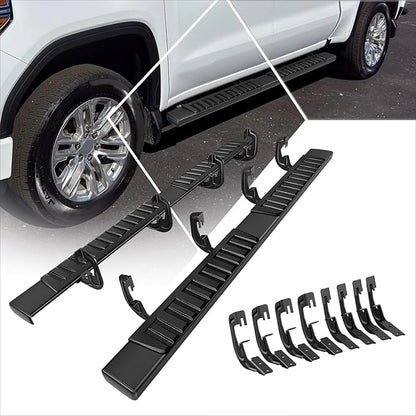 [Pair] 6.7 Inch Aluminum Full Black Running Boards Side Steps Compatible with 07-19 Chevy Silverado/GMC Sierra Crew Cab