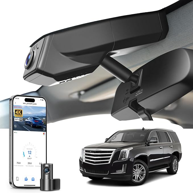 Mangoal Front 4K & Rear 1080p Dash Cam for Cadillac Escalade/Escalade ESV 2015-2020(Model C), Model B & Model C Have Same Models Years but Vehicle Sensor Cover are Different, WiFi, App, GPS,128GB Card