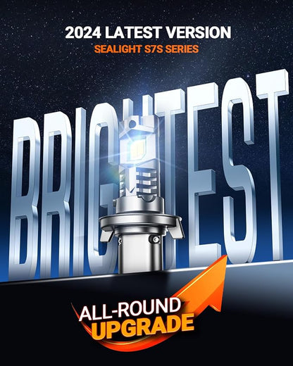 SEALIGHT 9004 Headlight Bulb, 60000LM 900% Super Brighter, With 25000RPM Powerful Cooling Fan, 6500K Hi/Low Beam, 10 Years Lifespan Pack of 2