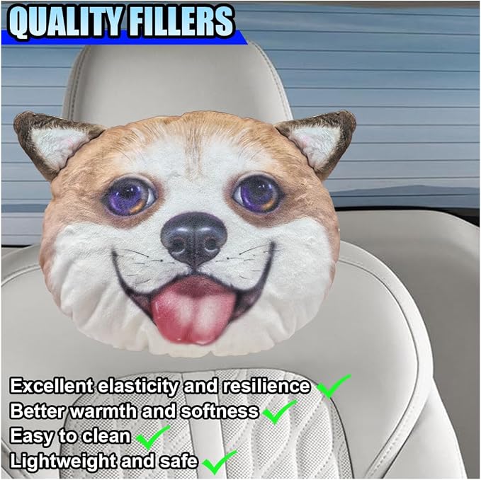 Cute Corgi Dog Car Headrest Pillow- Memory Foam Car Neck Pillow Auto Seat Cushion of Headrests for Pain Pressure Relief- Cartoon Neck Support Cushion with Adjustable Strap for Most Cars (Corgi)