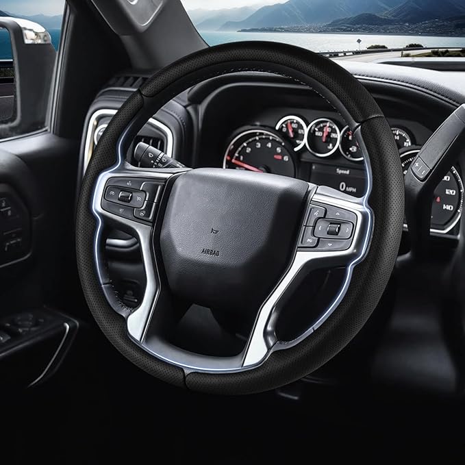 Steering Wheel Cover for Chevy Silverado 1500 2019-Present/ 2500 3500 2020-Present/Blazer 2019-Present (Gasoline Models)/ Suburban Tahoe 2021-2024, Car Steering Wheel Cover Accessories for Chevrolet