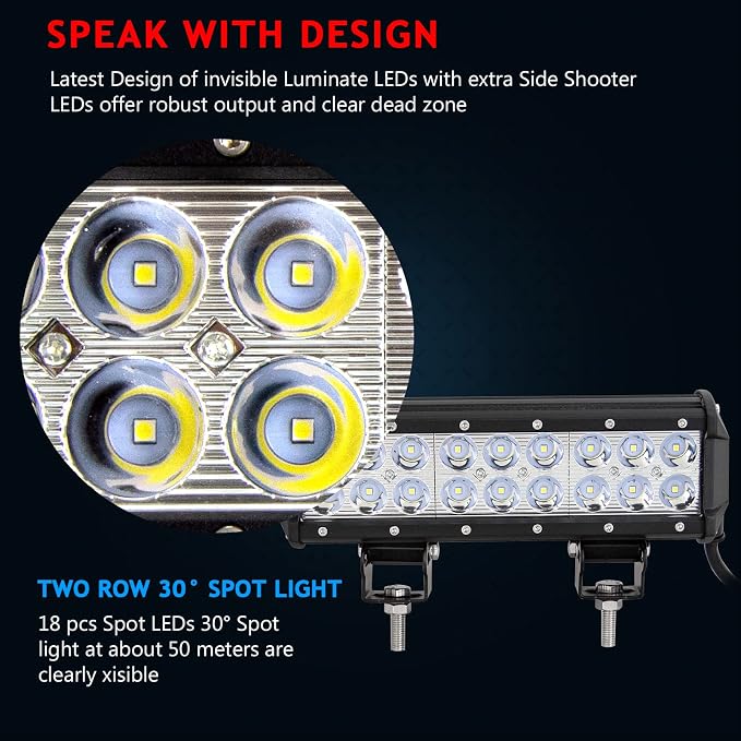 Willpower 9 inch 54W Spot LED Work Light Bar Driving Lamp 12V 24V 5400LM for Chevrolet Dodge Ford GMC JP Toyota Polaris RZR Ranger ATV UTV Can Maverick Boat SUV F150 F250