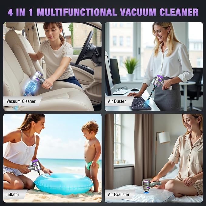 Car Vacuum Portable Cordless 18000PA High Power Mini Vacuum Cleaner Hand Vacuum Cordless Rechargeable, with with Brushless Motor for Car Detailing Keyboard Cleaner Home Cleaning(Purple)