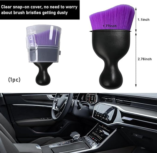 Ziciner Car Detailing Brush, Curved Soft Bristles Auto Removal Dust Collectors, Universal Vehicle Dashboard, Air Conditioner Vents etc Interior Cleaning Tool Accessory (Pure Purple)