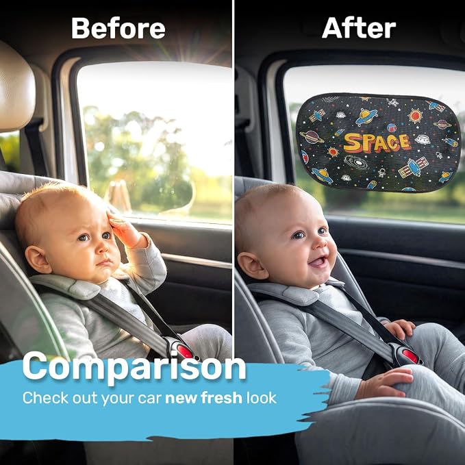 GENANY 2pcs Astronaut Window Sun Shade for Sedan SUV Truck (21x14 Inches), Sun Shades for Side Window, Accessories for Kids, Baby Window Shades, Summer Car Decor