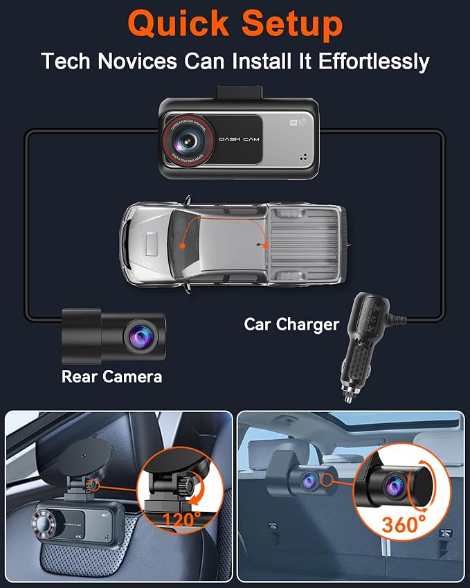 Pemacom Truck Dash Cam Easy-Steup: Dual Camera 4K Front and 2K Rear with Night Vision GPS WiFi Clear Captures Pickup Trucks License Plates - 72H Parking Monitoring for Daily Commute