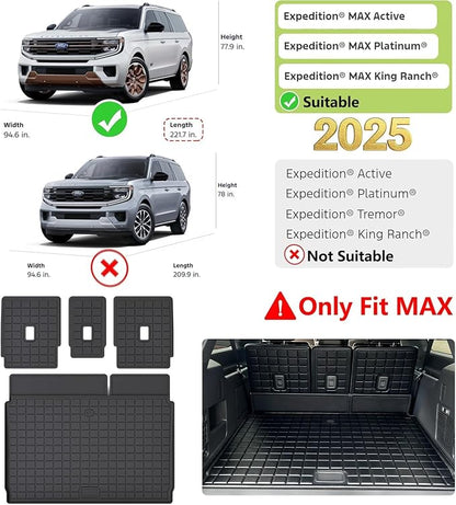 Cargo Mat with Backrest Protection for 2025 Ford Expedition MAX, TPE All Weather Protection Cargo Liner with Velcro Rear Seats Backrest car Accessories-Black