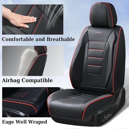 Coverado Seat Covers Full Set, Seat Covers for Cars, Car Seat Cover, Car Seat Protector, Nappa Leather Car Seat Cushion, Waterproof Car Seat Covers Front Seats and Back Fit for Most Cars (Redline)