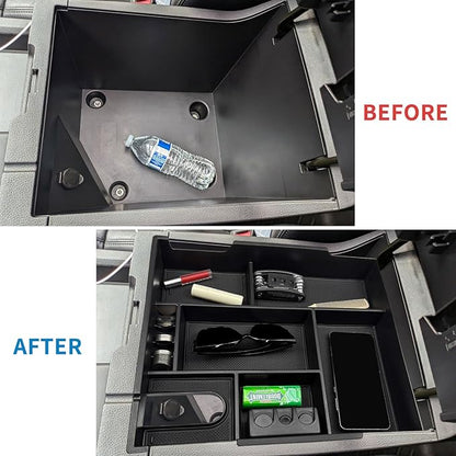 Zxiaochun Center Console Organizer Compatible with Toyota Tundra 2014 2015 2016 2017 2018 2019 2020 2021 Accessories, Insert Plastic Armrest Storage Box Tray with Non-Slip Inserts - Black