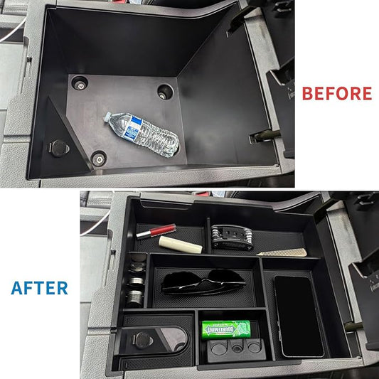 Zxiaochun Center Console Organizer Compatible with Toyota Tundra 2014 2015 2016 2017 2018 2019 2020 2021 Accessories, Insert Plastic Armrest Storage Box Tray with Non-Slip Inserts - Black