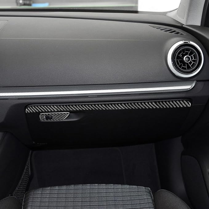 Real Premium Carbon Fiber Sticker Compatible with Audi A3 S3 RS3 8V 2013 2014 2015 2016 2017 2018 2019 Car Glove Box Storage Box Decor Kit Auto Interior Accessories Decal Style A 2PCS Black
