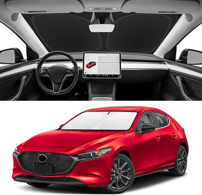 Custom Fit Windshield Sun Shade for Mazda 3 2019-2026, Blocks UV & Heat, Front Window Sunshade Accessories, Easy Fold & Store Keep Your Car Cooler