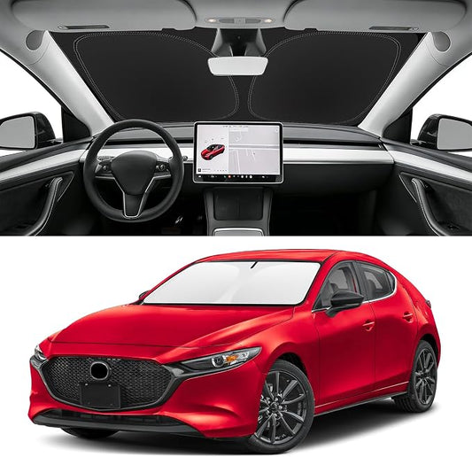 Custom Fit Windshield Sun Shade for Mazda 3 2019-2026, Blocks UV & Heat, Front Window Sunshade Accessories, Easy Fold & Store Keep Your Car Cooler