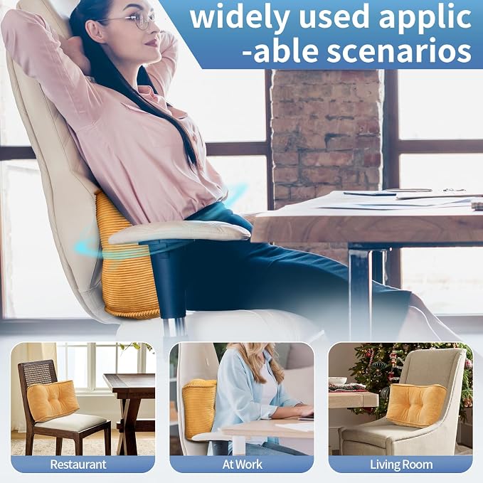 Lumbar Support Pillow for Study Desk Chair, Bite-Size Natural Latex Foam Back Support Pillow for Lower Back Pain Relief, Soft & Support Corduroy Office Chair Cushion, S, Yellow