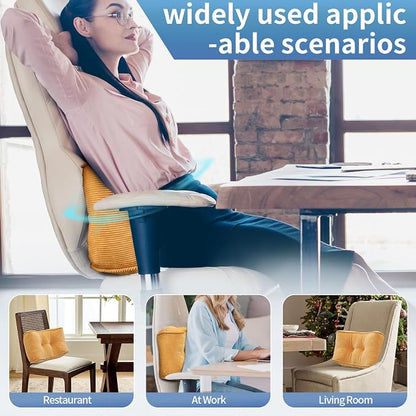 Lumbar Support Pillow for Study Desk Chair, Bite-Size Natural Latex Foam Back Support Pillow for Lower Back Pain Relief, Soft & Support Corduroy Office Chair Cushion, S, Yellow