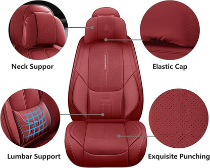 NS YOLO Universal Fit Full Coverage Leather Car Seat Covers for Cars,SUVs and Pick-up Trucks, Car Seat Protector,Automotive Seat Covers Full Set,Car Seat Cushion,Wine Red Seat Cover for 5 Seats