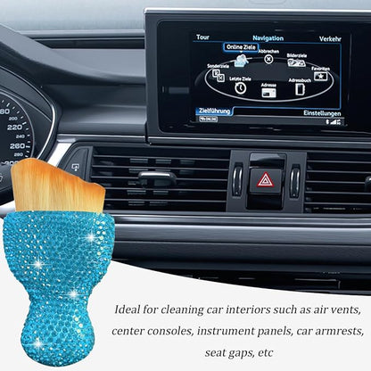 Bling Car Interior Dust Brush, Crystal Rhinestone Soft Auto Detailing Cleaning Brush, Sparkling Diamond Vehicle Dashboard Air Vent Cleaner for Women Girls, Universal for Vehicles (Blue)