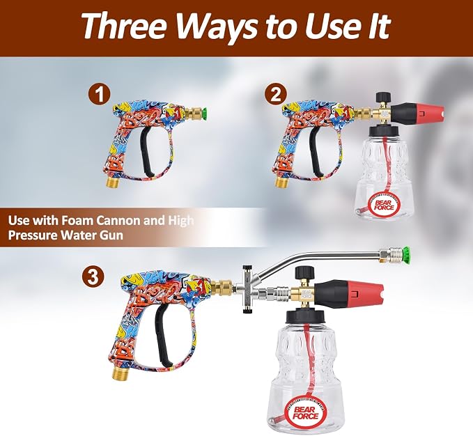 BEAR FORCE Foam Cannon Dual-Connector Accessory, Pressure Washer Double Tip Attachment for Soap Cannon, 5 Pressure Washer Sprayer Nozzles #035, 1/4" Quick Connect, for Car Wash, Car Detailing