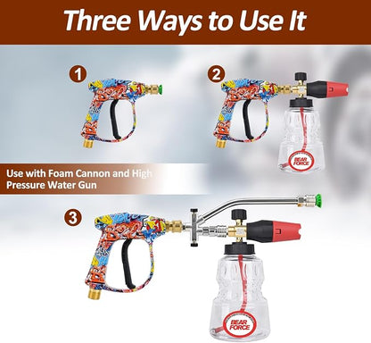 BEAR FORCE Foam Cannon Dual-Connector Accessory, Pressure Washer Double Tip Attachment for Soap Cannon, 5 Pressure Washer Sprayer Nozzles #035, 1/4" Quick Connect, for Car Wash, Car Detailing