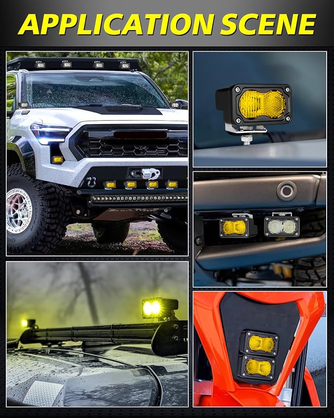 Yellow LED Pods 2Pcs 3" 40W CREE LED Low Beam Yellow Fog Lights | Small Off Road Driving Combo Light Pods Ditch Backup Chase Light Bars for Trucks Trailer Pickup Motorcycle UTV ATV SUV