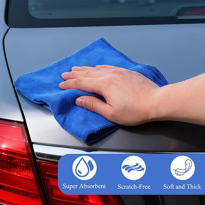 SHENLI 30Pack Edgeless Microfiber Towels for Car Detailing, 16x16 Inch Dark Blue Detailing Drying Wash Polishing Ultra-Absorbent Lint-Free Cleaning Cloths for Cars Windows Cleaning Household Supplies