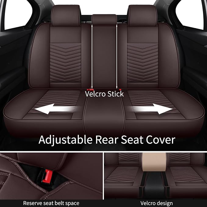 HChengkikz Nappa Leather Car Seat Covers Full Set, Brown Car seat Protector 5 Seats, Waterproof Car Seat Cushion, Universal Automotive Seat Covers Fit for SUV Truck Pick-up Sedan, Front and Rear