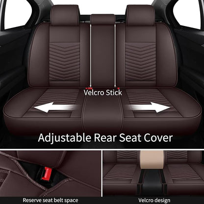 HChengkikz Nappa Leather Car Seat Covers Full Set, Brown Car seat Protector 5 Seats, Waterproof Car Seat Cushion, Universal Automotive Seat Covers Fit for SUV Truck Pick-up Sedan, Front and Rear
