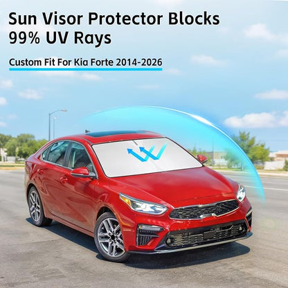 Windshield Sun Shade for Kia Forte 2014-2026 Sunshade 300T Windshield Cover Shield Protector Blocks UV Rays Custom Fit Forte Front Window Shades Windshield Accessories Keep Cool Foldable