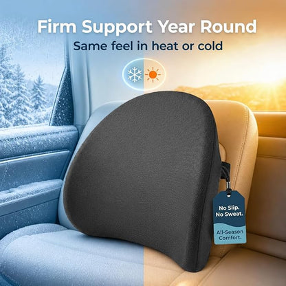 Lumbar Support Pillow for Office Chair & Car Seat, All-Season Memory Foam for Lower Back Pain Relief, Non-Slip Back Cushion with Dual Straps for Desk Workers & Drivers, Black