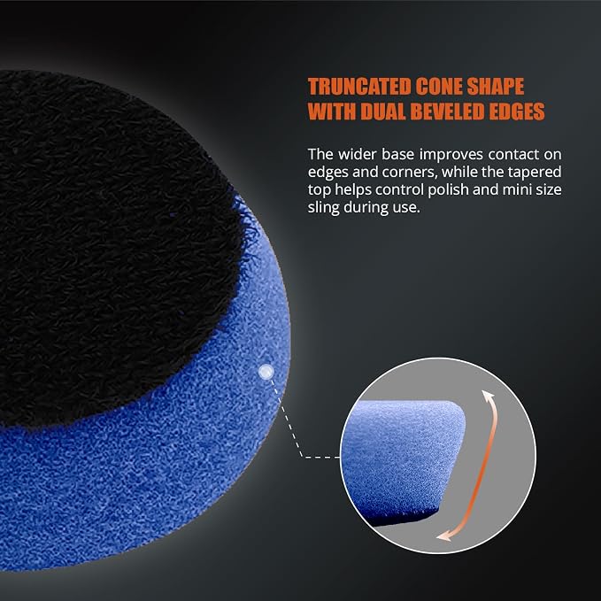 SPTA Blue Mini High-Cut Foam Polishing Pad Sets, 10Pcs 1.3inch/32mm Sponge Polishing Buffing Pads, Car Foam Detail Polishing Pad Kit for Car Detail Polishing, Small Area Polishing -FF102-10