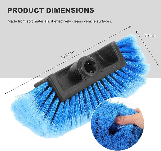 10.2" Car Wash Brush Head, Flow-Thru Auto Camper Cleaning Brushes with Soft Bristle, Universal Detailing Brush Head for Vehicle Boat Exterior Washing, Car Accessories (Blue)