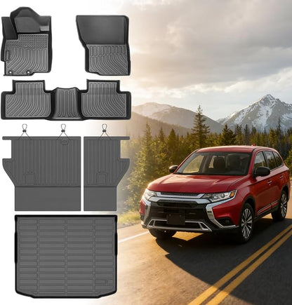 Floor Mats for Mitsubishi Outlander Sport 2011-2024, Outlander Sport Floor Mats Custom Fit Floor Liners & Seatback Mat & Cargo Liner, TPE Non-Slip Waterproof Summer Winter Outlander Mats Accessories