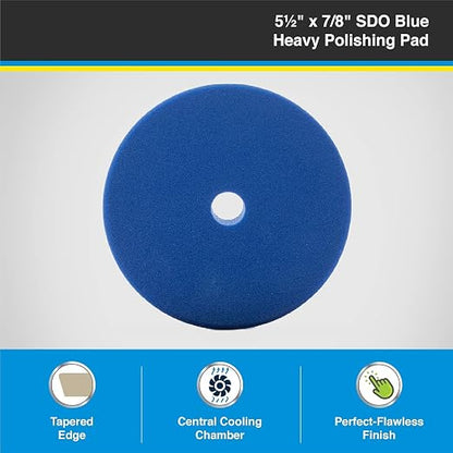 SDO Blue Foam Heavy Polishing Pad (2 Pack 5.5”) - Premium Standard Duty Orbital Polishing Pads for Painted Surfaces. (Fits 5" backing plate.)