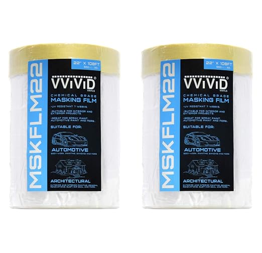 VViViD Chemical Grade Heavy-Duty Self-Adhesive Tape and Drape Masking Film Plastic Drop Cloth (22" x 108ft (2 Roll Pack))