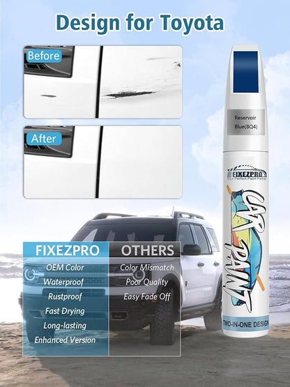 8Q4 Reservoir Blue Car Touch Up Paint for Toyota, Color Match Auto Paint Repair Pen,Professional Car Scratch Repair Remover Pen Quick Drying, Easy to Use