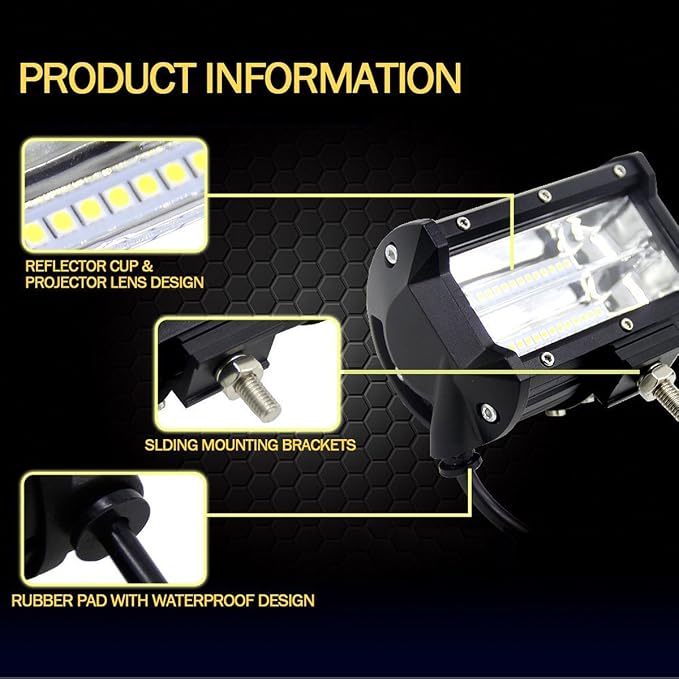 Willpower 2 Pieces 5 inch 72W Flood Led Work Light Bar Driving Boat Off Road Lights for Jeep SUV Truck ATVs, 12V-24V IP67 (5 inch)